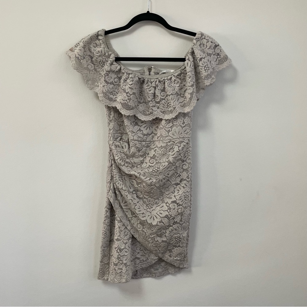 NWOT Missguided Grey Lace Mini Dress - Off The Shoulder
